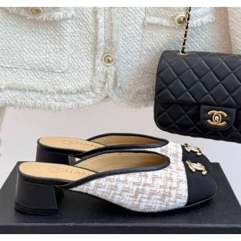 Chanel Tweed Heel Mules White/Black/Brown 2025 CH061014 (MD-250610082)