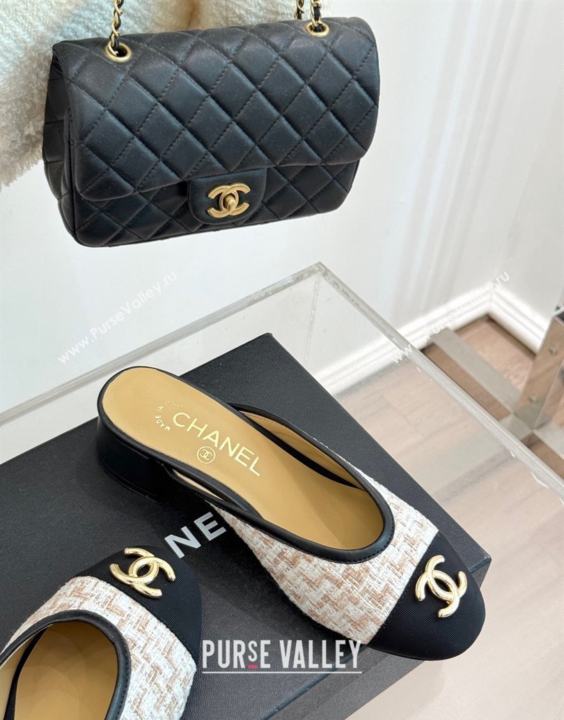 Chanel Tweed Heel Mules White/Black/Brown 2025 CH061014 (MD-250610082)