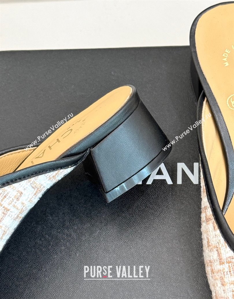 Chanel Tweed Heel Mules White/Black/Brown 2025 CH061014 (MD-250610082)