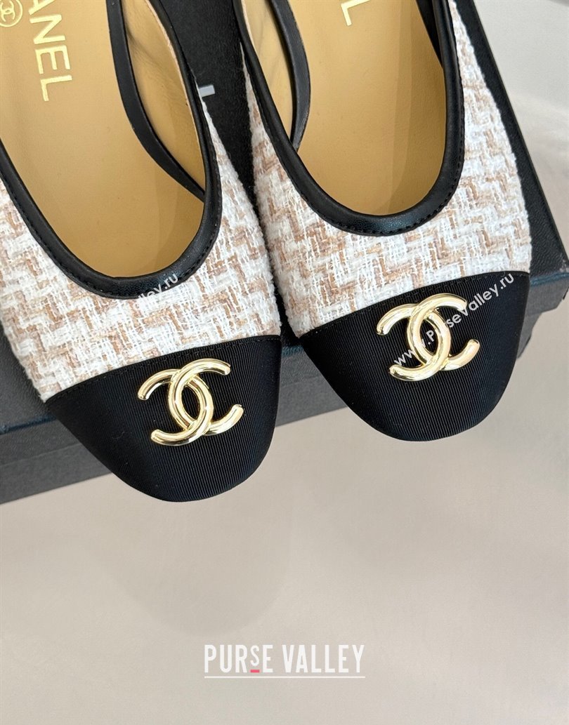 Chanel Tweed Heel Mules White/Black/Brown 2025 CH061014 (MD-250610082)