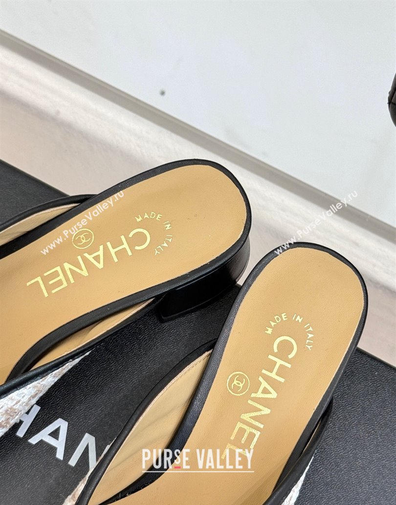 Chanel Tweed Heel Mules White/Black/Brown 2025 CH061014 (MD-250610082)