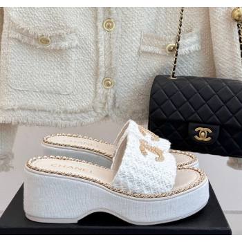 Chanel Knit Wedge Slides Sandal with Chain White 2025 CH061001 (MD-250610003)