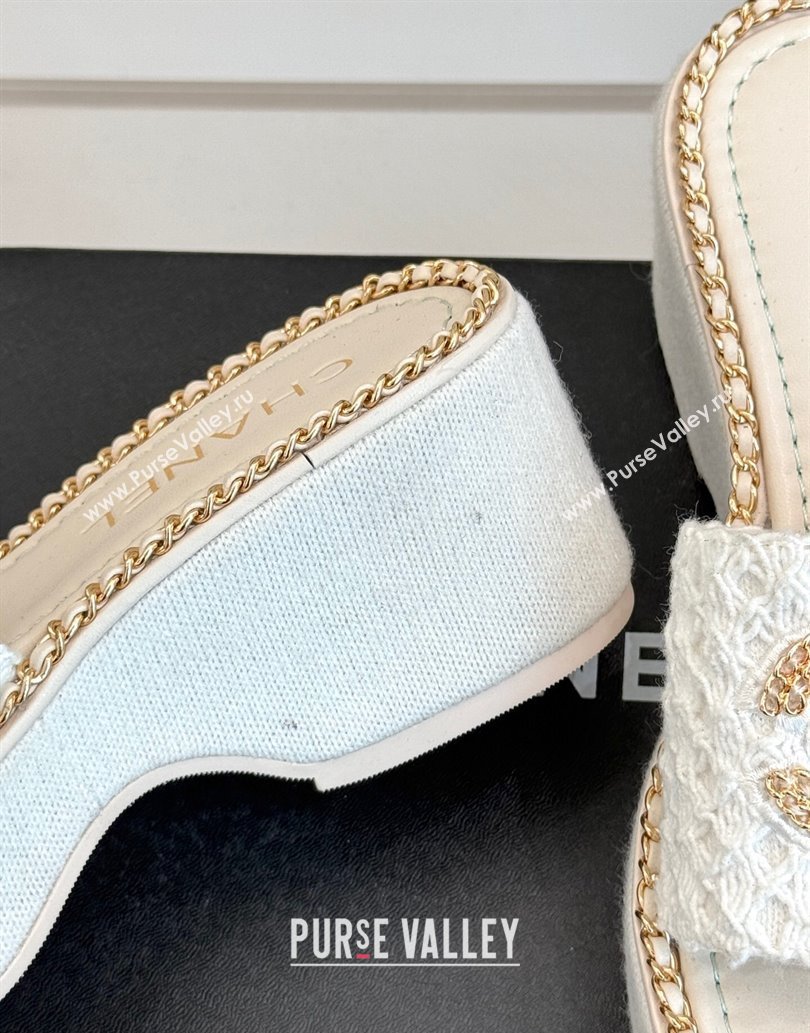 Chanel Knit Wedge Slides Sandal with Chain White 2025 CH061001 (MD-250610003)