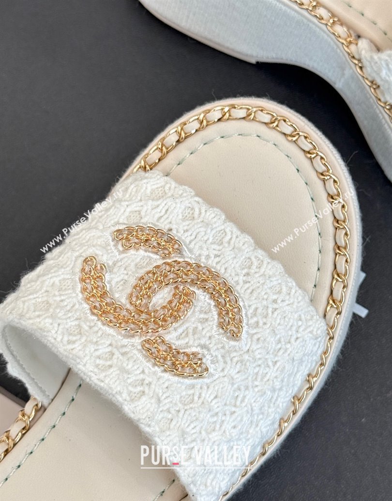 Chanel Knit Wedge Slides Sandal with Chain White 2025 CH061001 (MD-250610003)