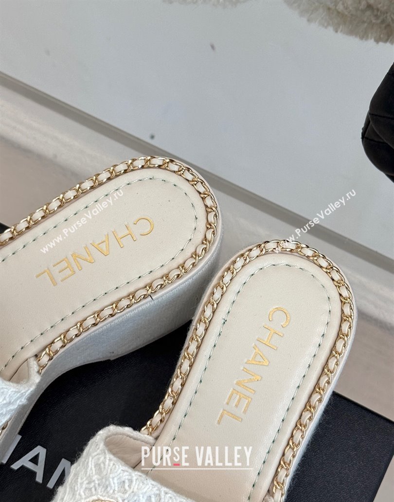 Chanel Knit Wedge Slides Sandal with Chain White 2025 CH061001 (MD-250610003)