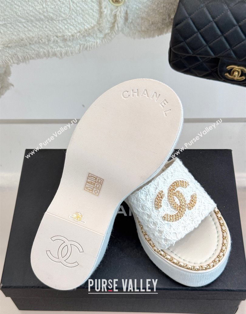 Chanel Knit Wedge Slides Sandal with Chain White 2025 CH061001 (MD-250610003)