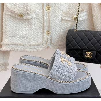 Chanel Knit Wedge Slides Sandal with Chain Grey 2025 CH061001 (MD-250610002)