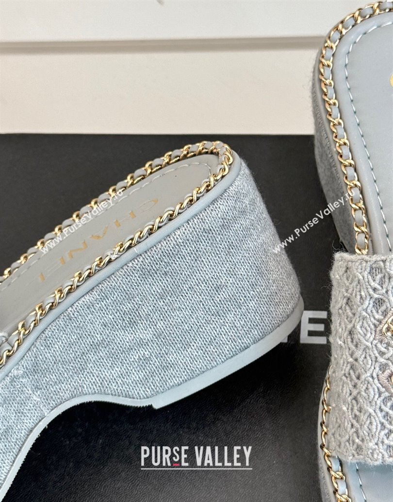 Chanel Knit Wedge Slides Sandal with Chain Grey 2025 CH061001 (MD-250610002)