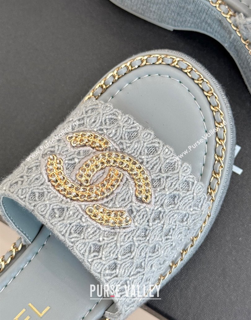 Chanel Knit Wedge Slides Sandal with Chain Grey 2025 CH061001 (MD-250610002)