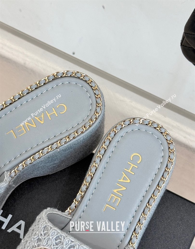 Chanel Knit Wedge Slides Sandal with Chain Grey 2025 CH061001 (MD-250610002)