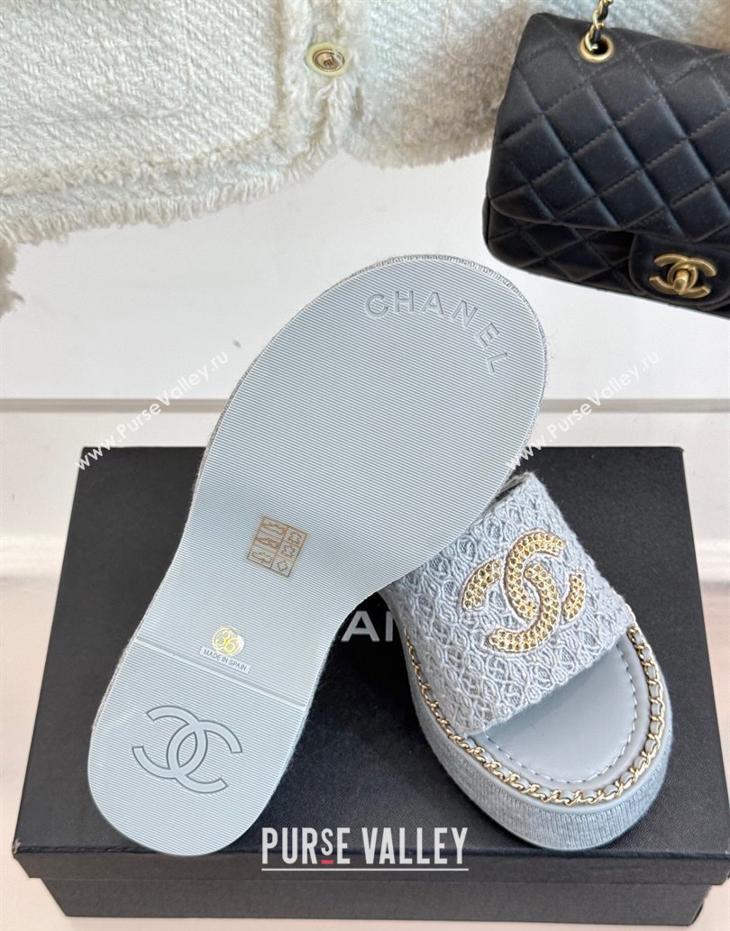 Chanel Knit Wedge Slides Sandal with Chain Grey 2025 CH061001 (MD-250610002)