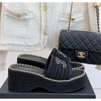 Chanel Crochet Wedge Slides Sandal with Chain Black2 2025 CH061004 (MD-250610012)