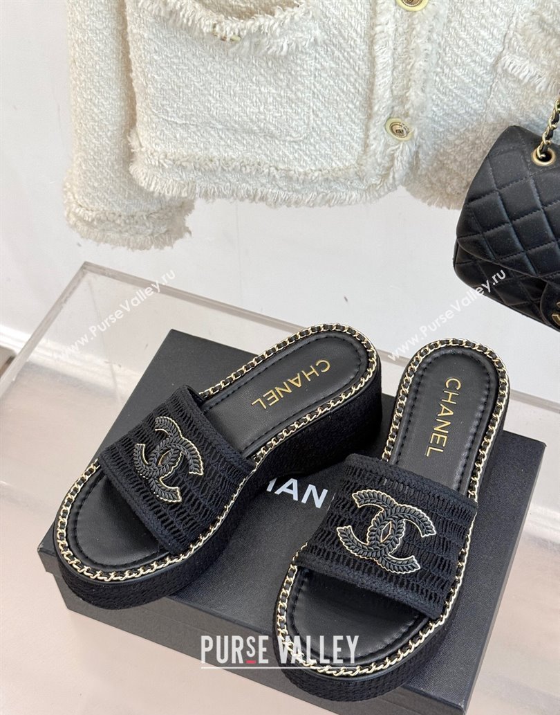 Chanel Crochet Wedge Slides Sandal with Chain Black2 2025 CH061004 (MD-250610012)