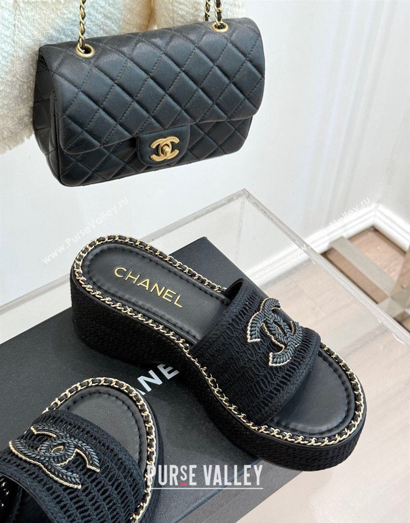 Chanel Crochet Wedge Slides Sandal with Chain Black2 2025 CH061004 (MD-250610012)