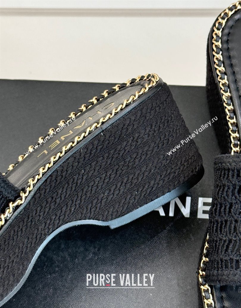 Chanel Crochet Wedge Slides Sandal with Chain Black2 2025 CH061004 (MD-250610012)