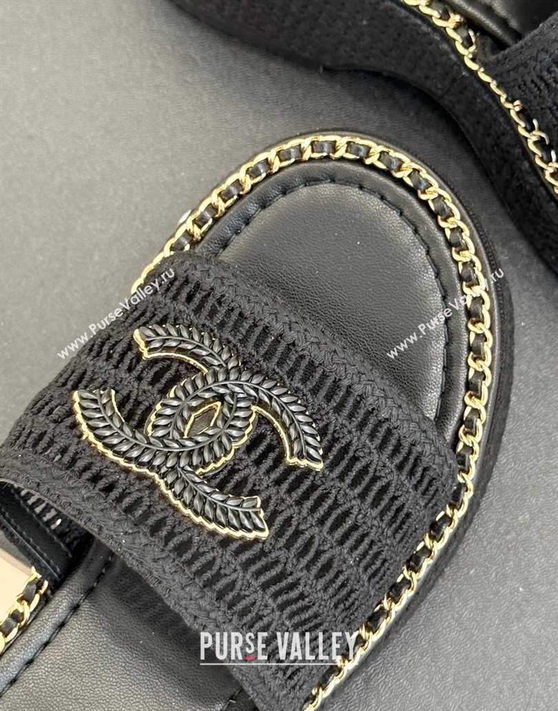 Chanel Crochet Wedge Slides Sandal with Chain Black2 2025 CH061004 (MD-250610012)
