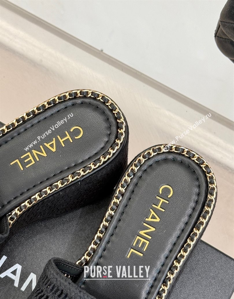 Chanel Crochet Wedge Slides Sandal with Chain Black2 2025 CH061004 (MD-250610012)