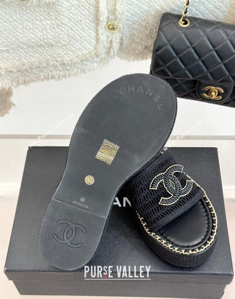 Chanel Crochet Wedge Slides Sandal with Chain Black2 2025 CH061004 (MD-250610012)