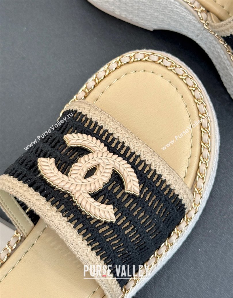 Chanel Crochet Wedge Slides Sandal with Chain Beige/Black 2025 CH061004 (MD-250610013)