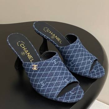 Chanel Quilted Denim Heel Slides Sandal 8.5cm Navy Blue 2025 CH061015 (MD-250610093)