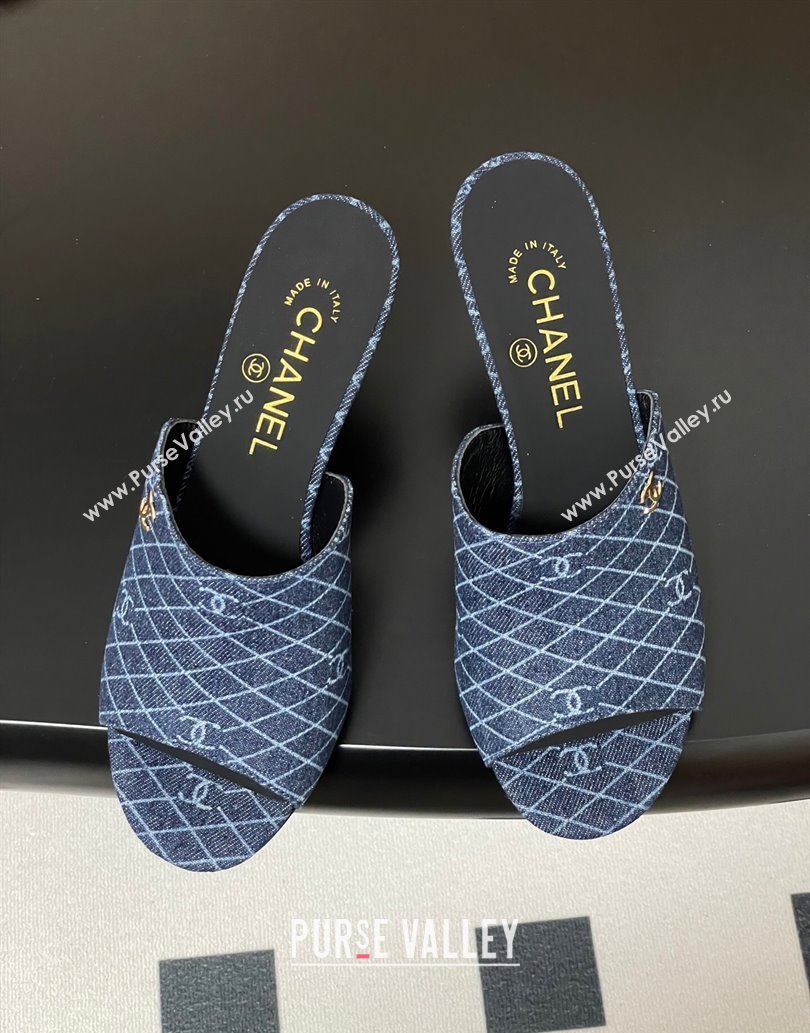 Chanel Quilted Denim Heel Slides Sandal 8.5cm Navy Blue 2025 CH061015 (MD-250610093)
