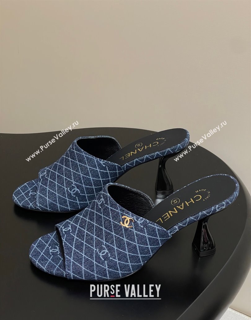 Chanel Quilted Denim Heel Slides Sandal 8.5cm Navy Blue 2025 CH061015 (MD-250610093)
