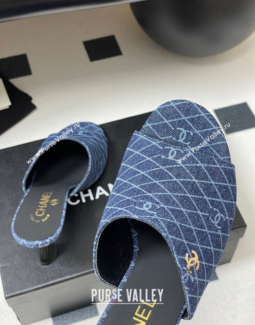 Chanel Quilted Denim Heel Slides Sandal 8.5cm Navy Blue 2025 CH061015 (MD-250610093)