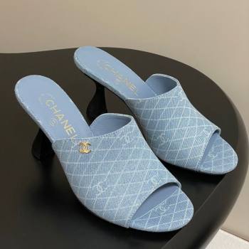 Chanel Quilted Denim Heel Slides Sandal 8.5cm Light Blue 2025 CH061015 (MD-250610094)
