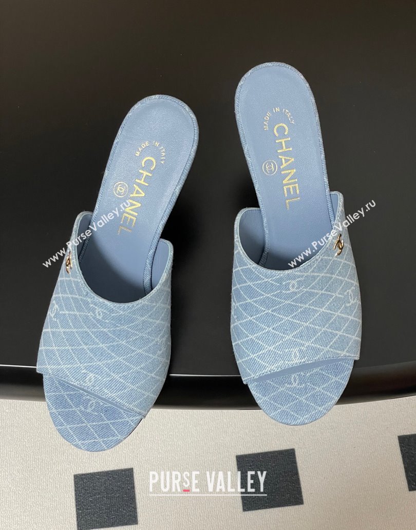 Chanel Quilted Denim Heel Slides Sandal 8.5cm Light Blue 2025 CH061015 (MD-250610094)