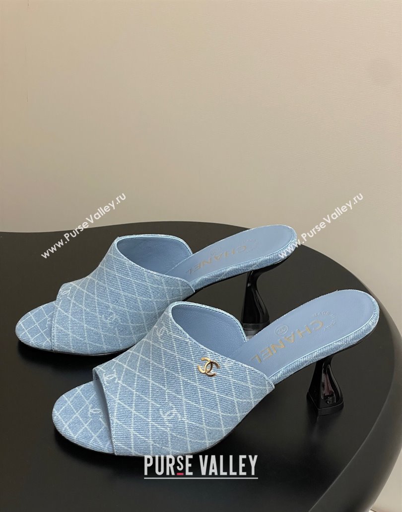 Chanel Quilted Denim Heel Slides Sandal 8.5cm Light Blue 2025 CH061015 (MD-250610094)