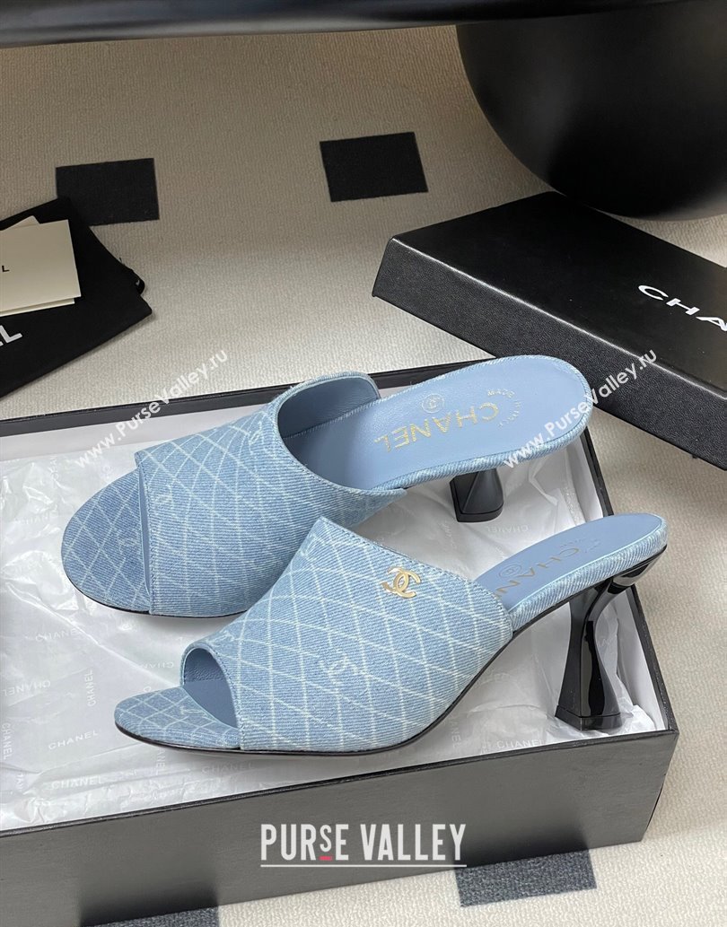 Chanel Quilted Denim Heel Slides Sandal 8.5cm Light Blue 2025 CH061015 (MD-250610094)