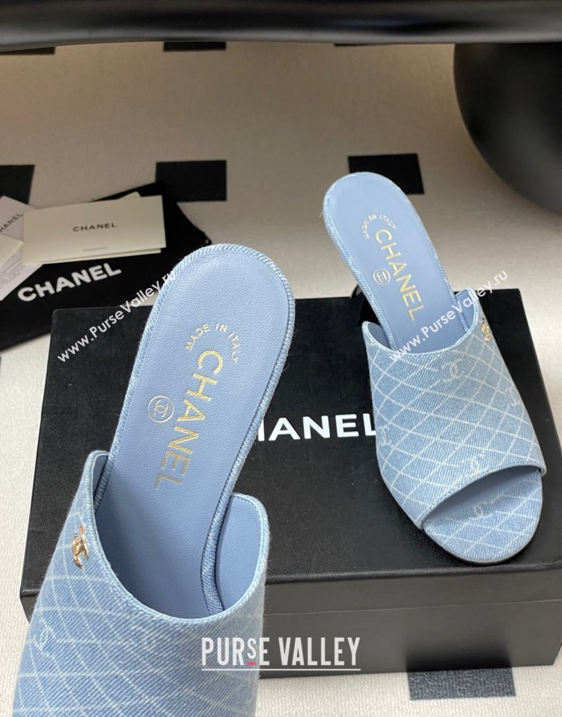 Chanel Quilted Denim Heel Slides Sandal 8.5cm Light Blue 2025 CH061015 (MD-250610094)