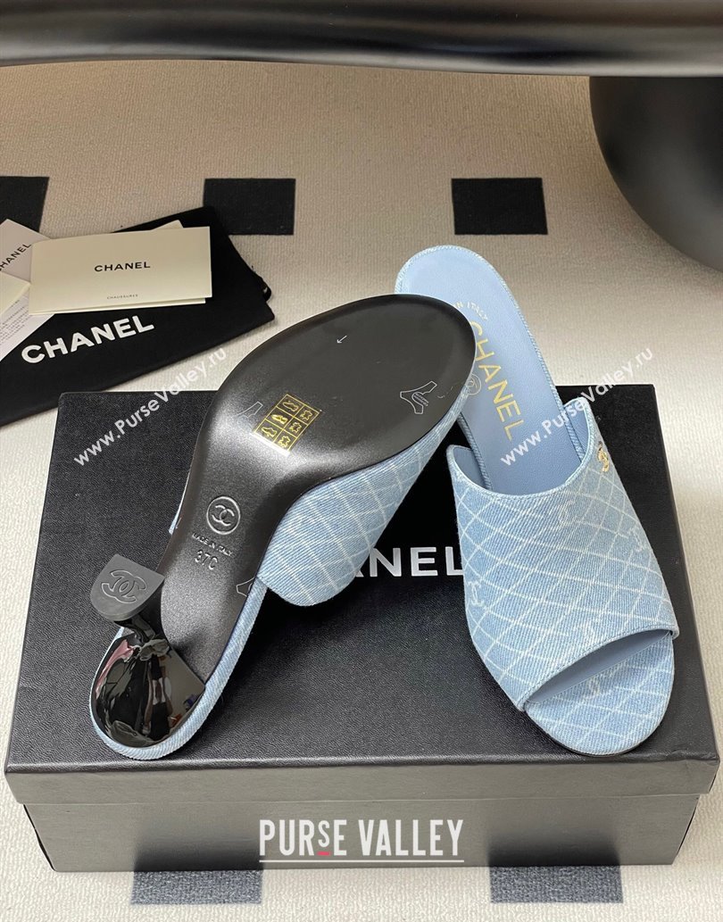 Chanel Quilted Denim Heel Slides Sandal 8.5cm Light Blue 2025 CH061015 (MD-250610094)