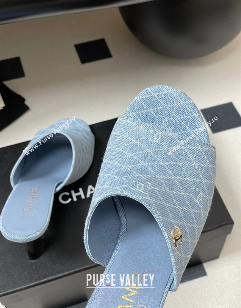 Chanel Quilted Denim Heel Slides Sandal 8.5cm Light Blue 2025 CH061015 (MD-250610094)