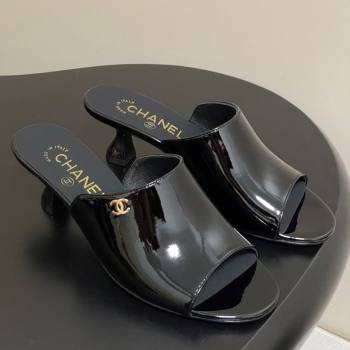 Chanel Patent Calfskin Heel Slides Sandal 5.5cm Black 2025 CH061015 (MD-250610090)