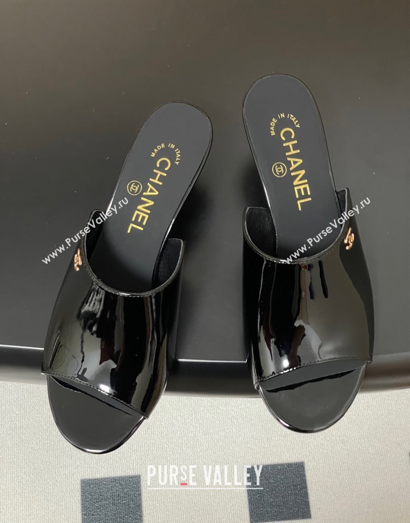 Chanel Patent Calfskin Heel Slides Sandal 5.5cm Black 2025 CH061015 (MD-250610090)