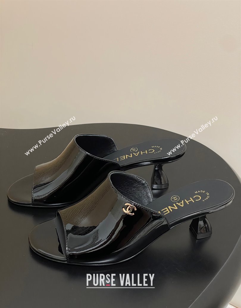 Chanel Patent Calfskin Heel Slides Sandal 5.5cm Black 2025 CH061015 (MD-250610090)
