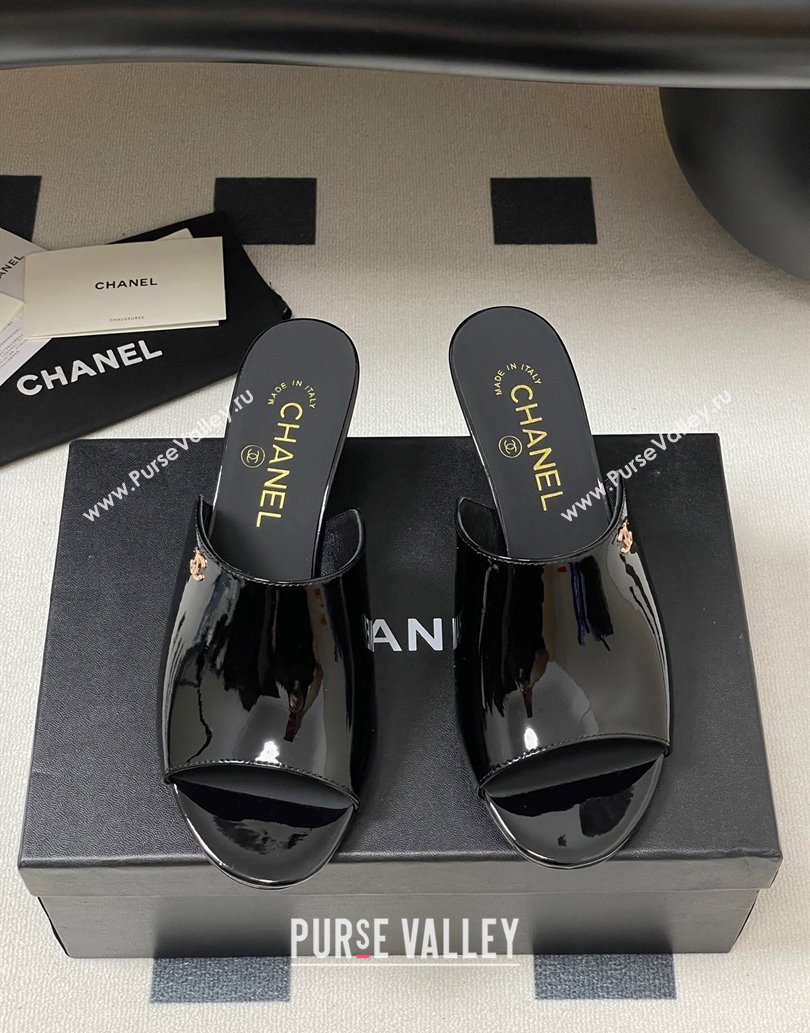 Chanel Patent Calfskin Heel Slides Sandal 5.5cm Black 2025 CH061015 (MD-250610090)