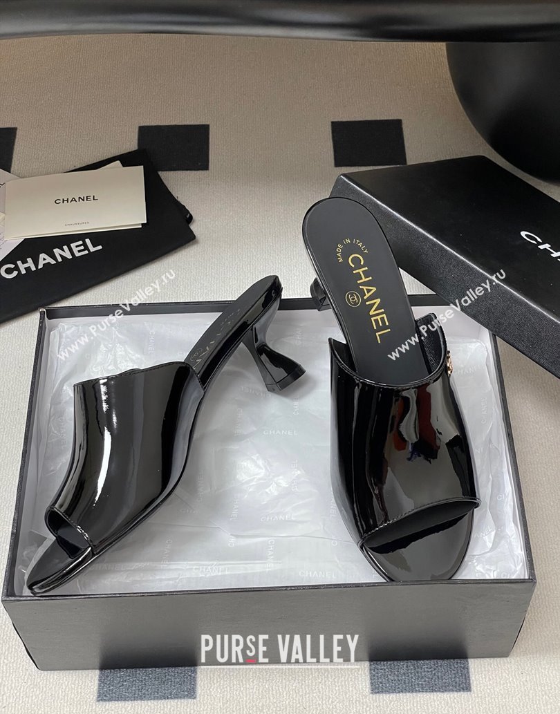 Chanel Patent Calfskin Heel Slides Sandal 5.5cm Black 2025 CH061015 (MD-250610090)