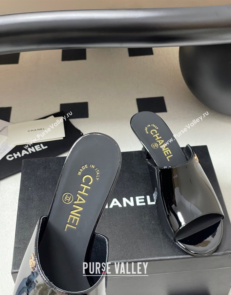Chanel Patent Calfskin Heel Slides Sandal 5.5cm Black 2025 CH061015 (MD-250610090)