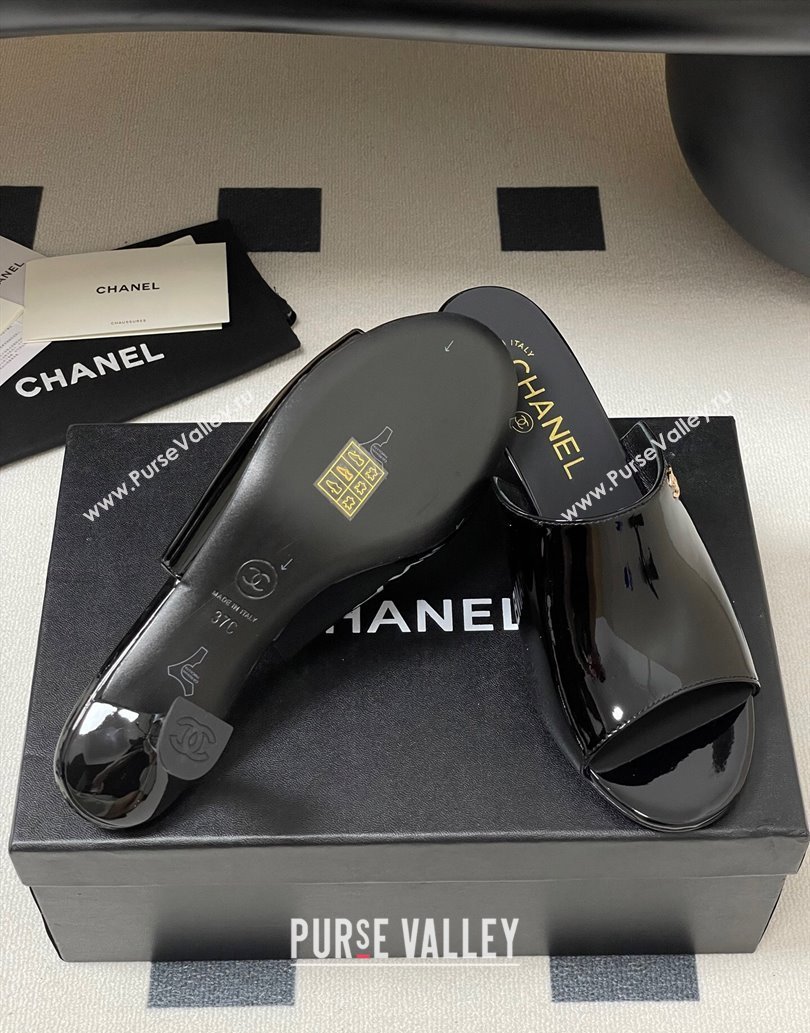 Chanel Patent Calfskin Heel Slides Sandal 5.5cm Black 2025 CH061015 (MD-250610090)