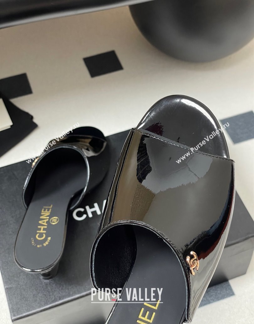 Chanel Patent Calfskin Heel Slides Sandal 5.5cm Black 2025 CH061015 (MD-250610090)