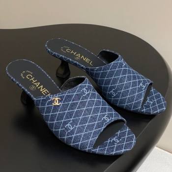 Chanel Quilted Denim Heel Slides Sandal 5.5cm Navy Blue 2025 CH061015 (MD-250610091)