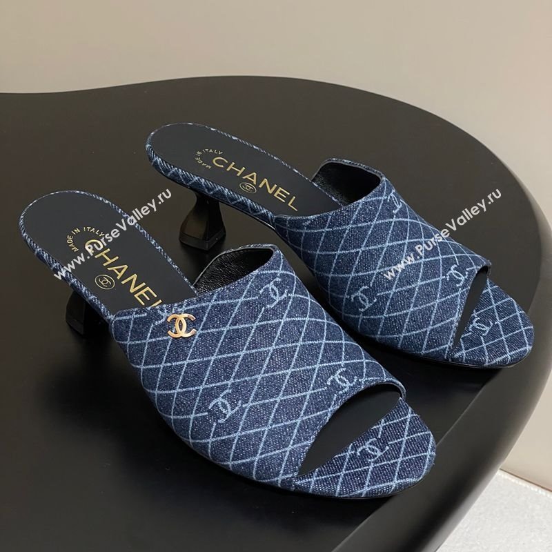 Chanel Quilted Denim Heel Slides Sandal 5.5cm Navy Blue 2025 CH061015 (MD-250610091)
