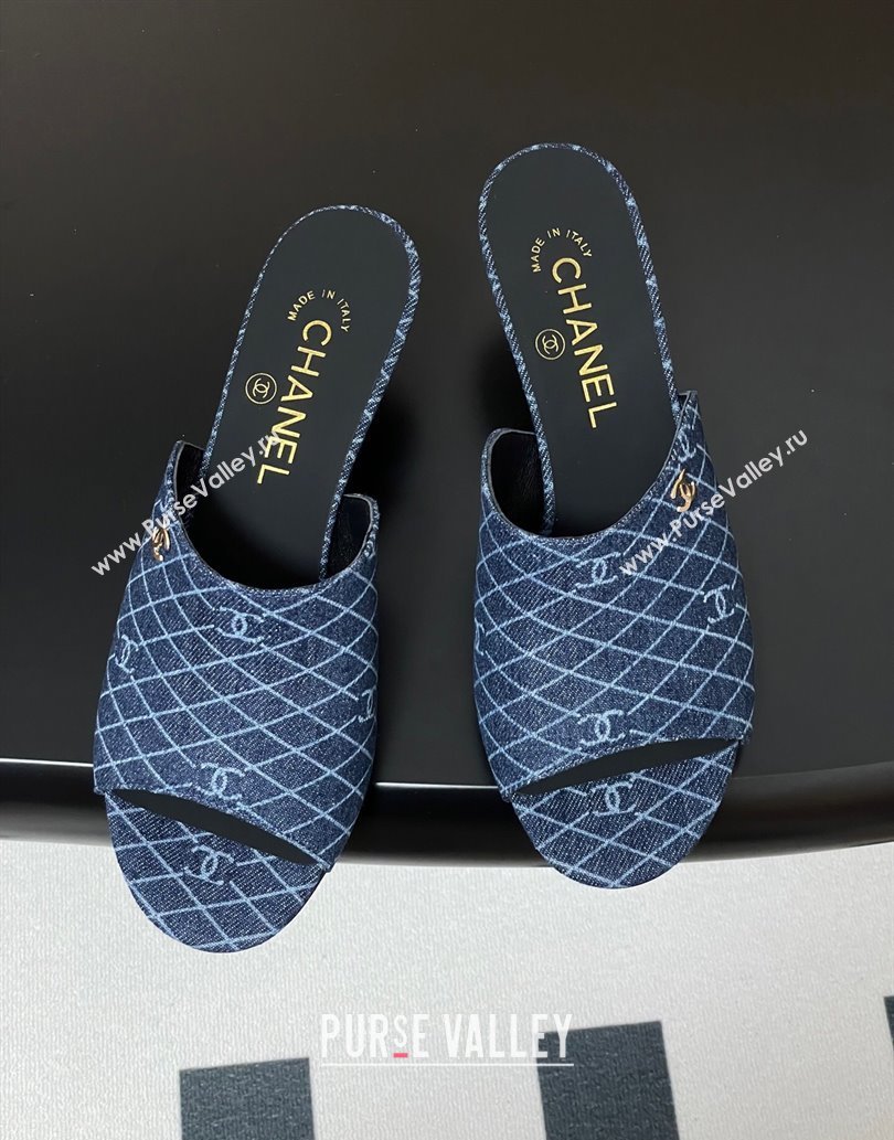 Chanel Quilted Denim Heel Slides Sandal 5.5cm Navy Blue 2025 CH061015 (MD-250610091)
