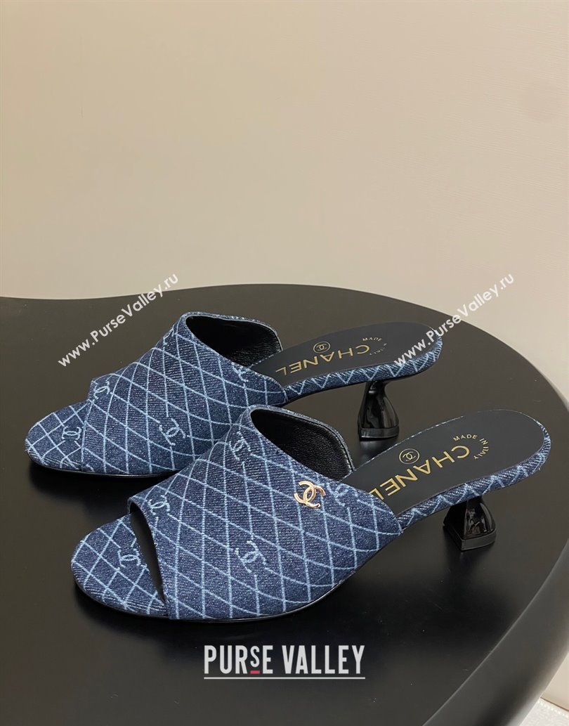 Chanel Quilted Denim Heel Slides Sandal 5.5cm Navy Blue 2025 CH061015 (MD-250610091)