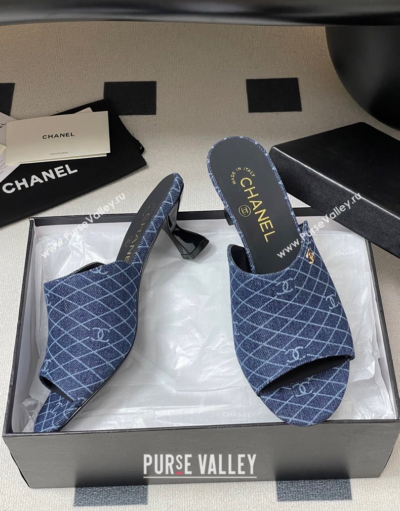 Chanel Quilted Denim Heel Slides Sandal 5.5cm Navy Blue 2025 CH061015 (MD-250610091)