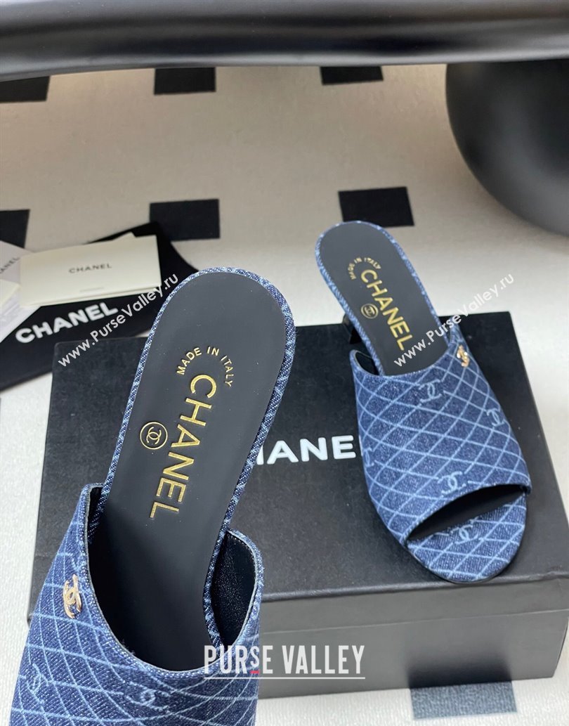 Chanel Quilted Denim Heel Slides Sandal 5.5cm Navy Blue 2025 CH061015 (MD-250610091)