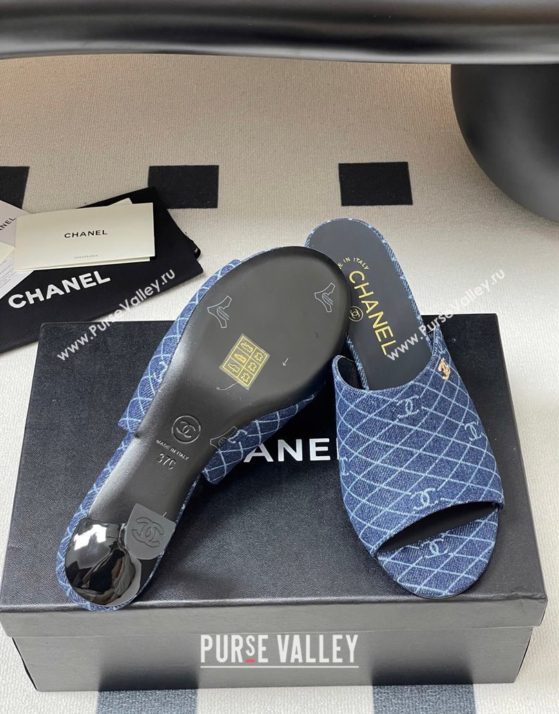 Chanel Quilted Denim Heel Slides Sandal 5.5cm Navy Blue 2025 CH061015 (MD-250610091)