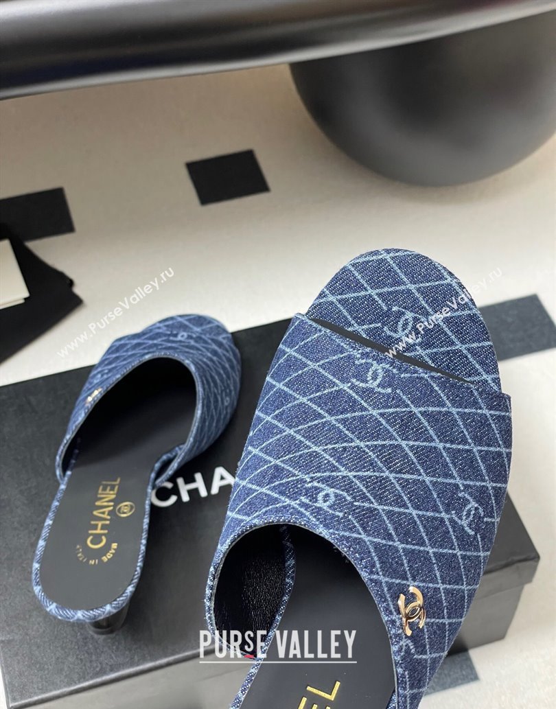 Chanel Quilted Denim Heel Slides Sandal 5.5cm Navy Blue 2025 CH061015 (MD-250610091)